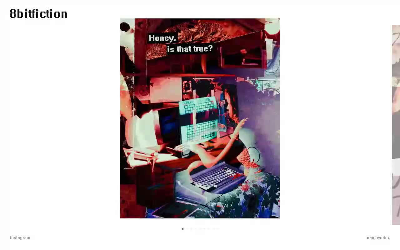 Current build of the gallery showing the Honey, is that true? collage with a row of small square dots under the art instead of a fraction