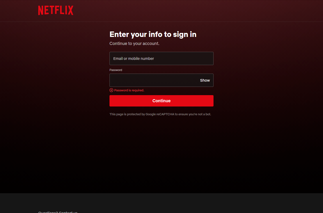 The captured live login page